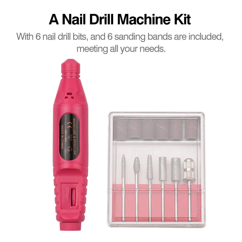Electric Nail Drill Polish Kit 20000 RPM USB Rechargeable 500mAh Nail Drill Pen Manicure Pedicure Machine with 6 Drill Bits for Home Salon Use - Image 5