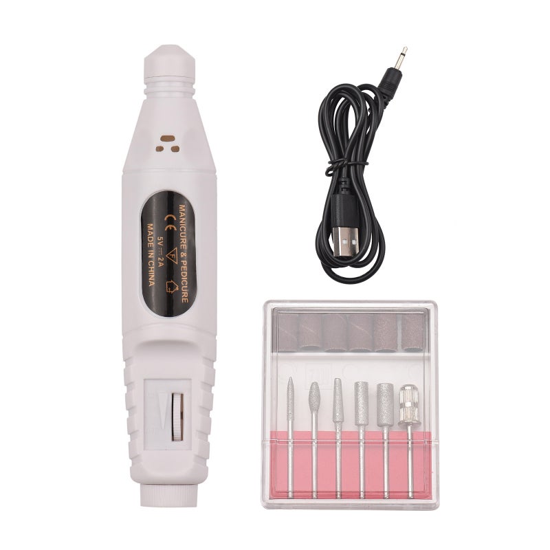Electric Nail Drill Polish Kit 20000 RPM USB Rechargeable 500mAh Nail Drill Pen Manicure Pedicure Machine with 6 Drill Bits for Home Salon Use - Image 1