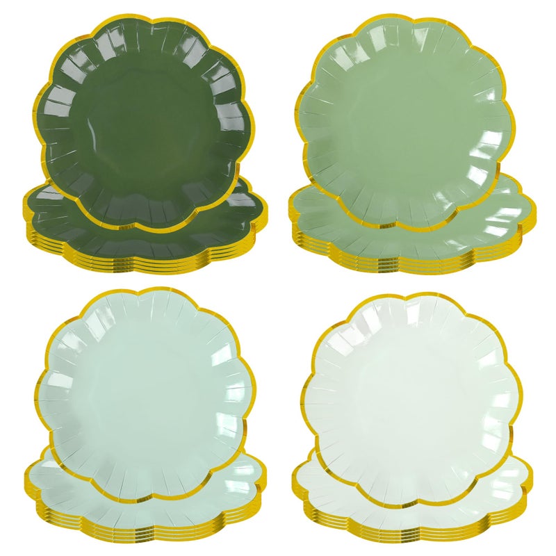 AimFun Sage Green Party Plates Gradient Green Dessert Paper Plate 7inch Gold Foil Scalloped Edge Disposable Cake Plates for Christmas Birthday Bridal Baby Shower Wedding Party Supplies (48) - Image 1