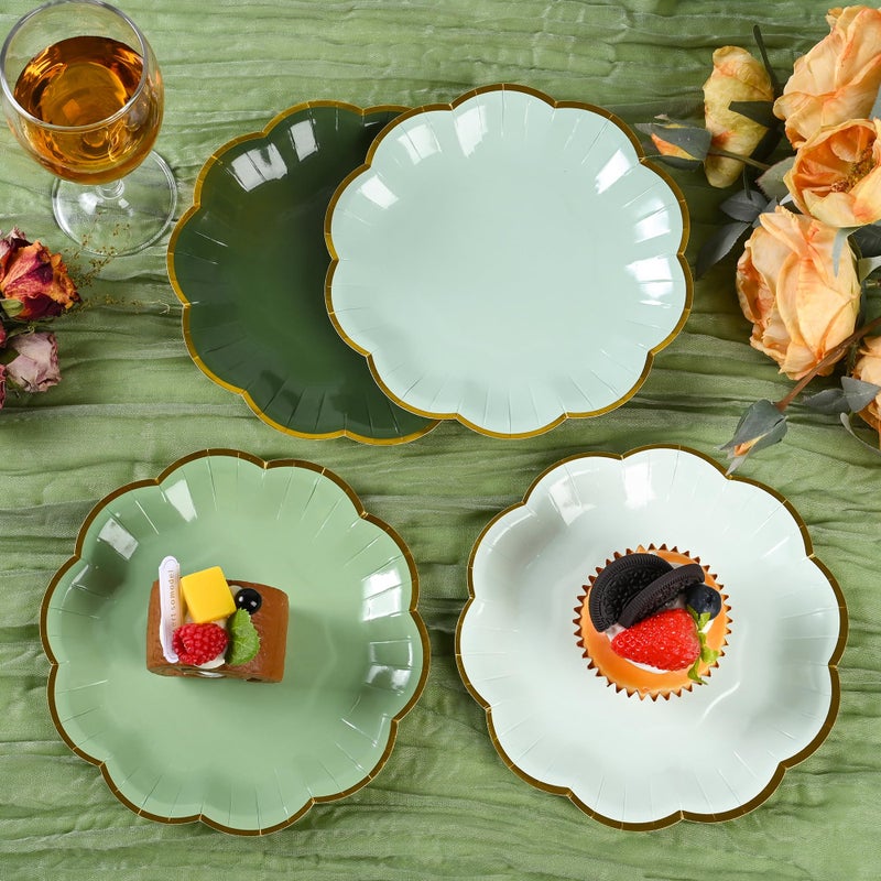 AimFun Sage Green Party Plates Gradient Green Dessert Paper Plate 7inch Gold Foil Scalloped Edge Disposable Cake Plates for Christmas Birthday Bridal Baby Shower Wedding Party Supplies (48) - Image 5