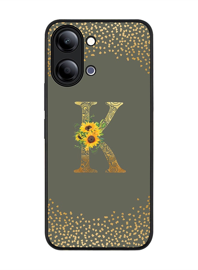 Stylizedd For vivo Y05 4G / Y6t 5G Case,Slim fit Camera Protection, Shockproof Thin Phone cover  - Custom Floral Monogram - K  (Olive Green ) - Image 1