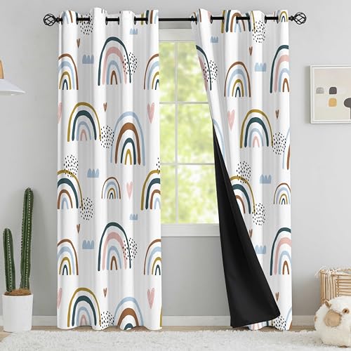 chiinvent Blackout Rainbow Curtains for Kids Cute Rainbow Room Darkening Window Curtains Decorative Cartoon Black Out Curtain for Girls Bedroom Nursery, C2, 52" x 96", 2 Panels (90% Blackout) - Image 1