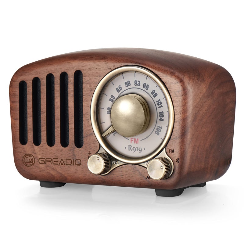 Greadio Vintage Greadio Walnut Wood Bluetooth Speaker Radio - Retro Style, Bass Enhancement, Loud Volume, Bluetooth 5.0, MP3 & FM Radio - Image 1
