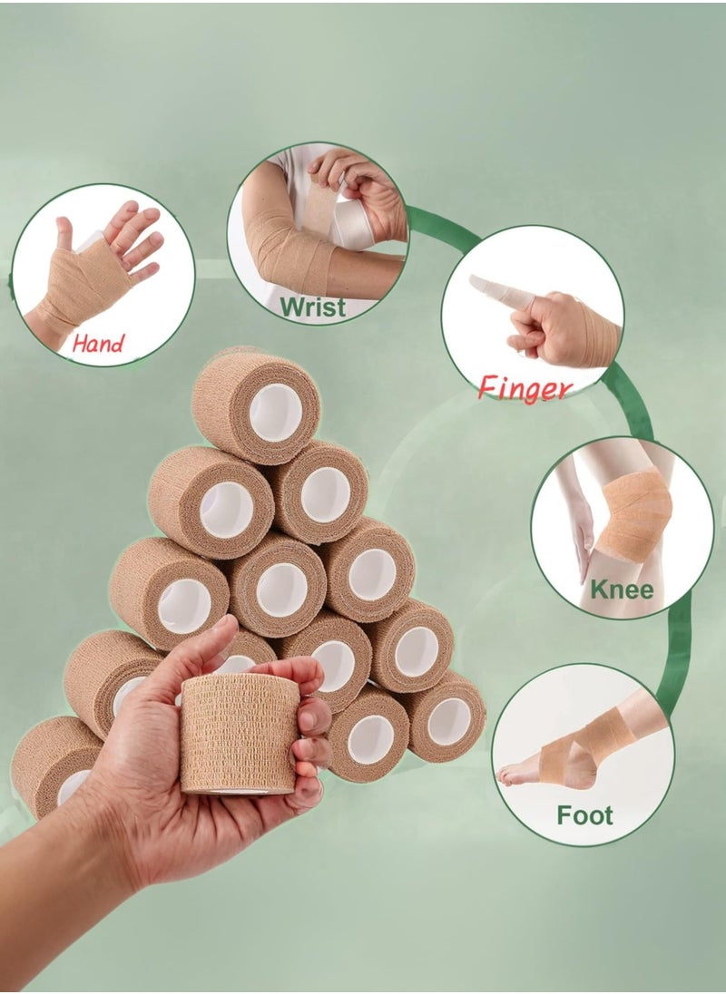 Dovva 12 Pack Self Adhesive Bandage Wrap Cohesive and Breathable Athletic Tape for Sports - Non-Woven Cohesive Wrap - Self-Adherent Vet Wrap - Elastic Bandage Wrap 2 Inches X 5 Yards  - Image 2