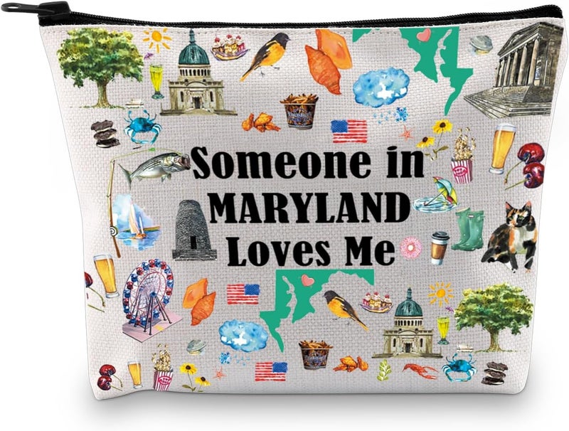 PXTIDY Maryland State Makeup Bag Long Distance Relationships Gift Someone In Maryland Loves Me Cosmetic Bag Maryland Souvenir Gift