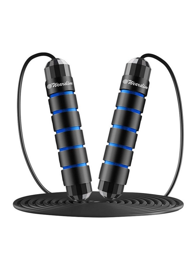 Wearslim حبل القفز الاحترافي ويرسليم للرجال والنساء مع محامل كروية وسرعة سريعة وحبل قفز مثقل ومقابض من رغوة الذاكرة بطول 6 بوصات وحبل قفز خالي من التشابك للأطفال - أسود وأزرق - Image 1