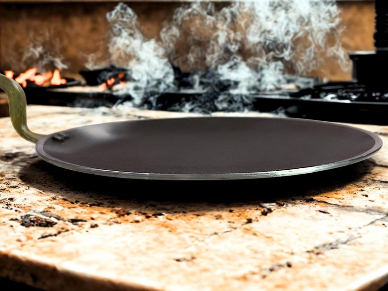 BARTN Pure Iron Tawa for Roti/Chapati with Wooden Handle | Premium Heavy Iron Handmade Curved Tava for Multipurpose Uses with Health Benefits | Non-Toxic, No Chemical Layers| 10 Inch, 1 KG - Image 3