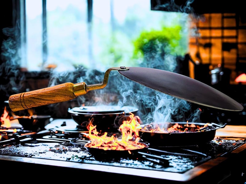 BARTN Pure Iron Tawa for Roti/Chapati with Wooden Handle | Premium Heavy Iron Handmade Curved Tava for Multipurpose Uses with Health Benefits | Non-Toxic, No Chemical Layers| 10 Inch, 1 KG - Image 5