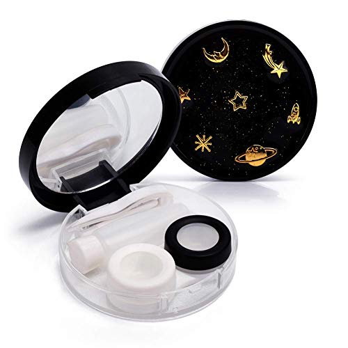 ofone Contact Lens Case, Cute Moon And Stars Contact Holder Cases Kit with Lenses Remover Tool Tweezers Mirror Solution Bottle Portable Contacts Container Storage Box for Women Girl (Black) - Image 1