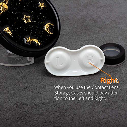 ofone Contact Lens Case, Cute Moon And Stars Contact Holder Cases Kit with Lenses Remover Tool Tweezers Mirror Solution Bottle Portable Contacts Container Storage Box for Women Girl (Black) - Image 5