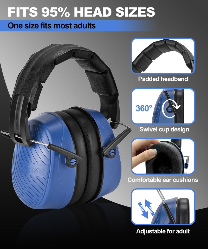 ZOHAN 019 Noise Cancelling Headphones for Adult - NRR 28dB Hearing Protection Ear Muffs for Working, Shooting, Mowing, Autism, Construction - Image 3