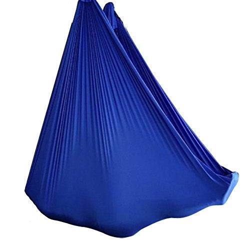 WELLSEM 55 Yards 5mSet Elastic Pilates Yoga Aerial Swing Yoga Hammock with CarabinerDaisy Chain Deep Blue - Image 3