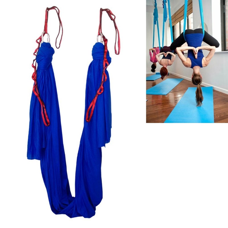 WELLSEM 55 Yards 5mSet Elastic Pilates Yoga Aerial Swing Yoga Hammock with CarabinerDaisy Chain Deep Blue - Image 2