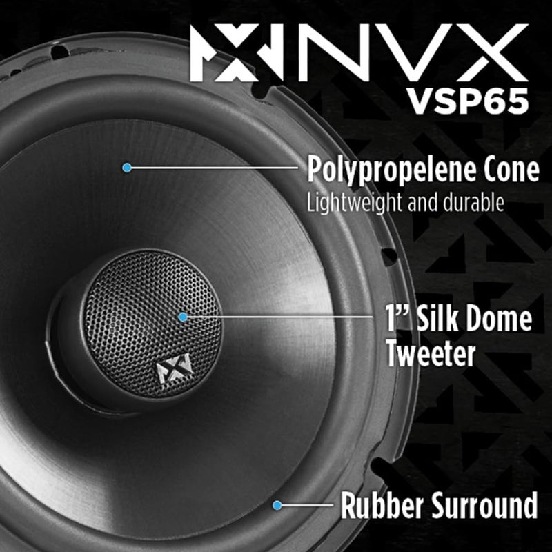 NVX VSP65 6.5" Premium Car Speakers, 600W Max, 200W RMS, 2-Way 6-1/2 inch Coaxial w/ 1" Silk Dome Tweeters & Built-in X-Overs, Easy to Install in Cars/Trucks/Doors (Pair) - Image 3