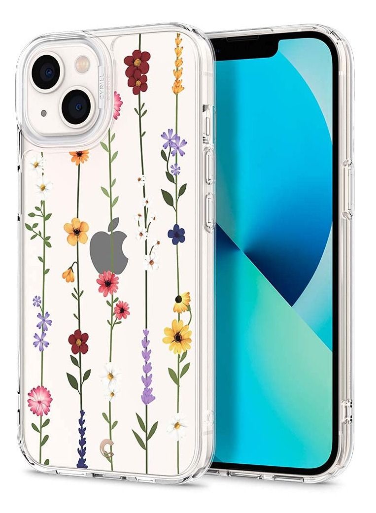 SYOSI Floral Pattern Clear Hard PC Back with Shockproof TPU Bumper Protective Case for iPhone 13 6.1" Cover - Image 1