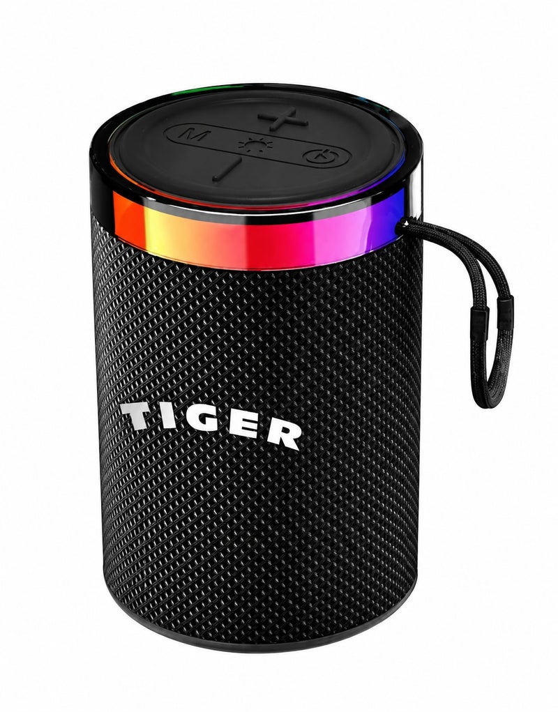 تايجر سبيكر بلوتوث محمول T-159 بتصميم أنيق بإضاءة RGB وصوت ستيريو، تشغيل حتى 3 ساعات - لون أسود - Image 1