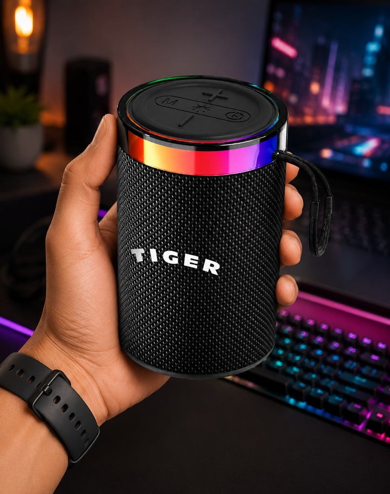 تايجر سبيكر بلوتوث محمول T-159 بتصميم أنيق بإضاءة RGB وصوت ستيريو، تشغيل حتى 3 ساعات - لون أسود - Image 4