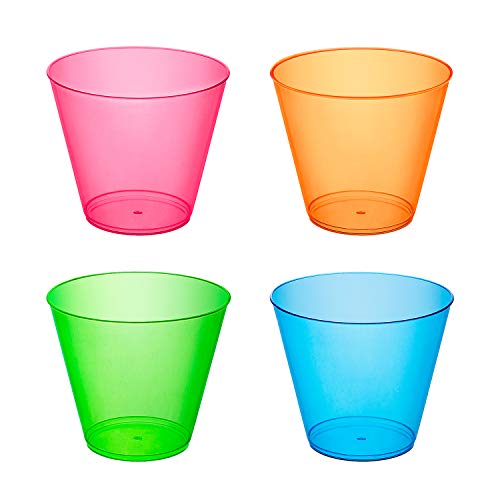 Party Essentials Hard Plastic 9Ounce Party CupsOld Fashioned Tumblers 150Count Assorted Neon