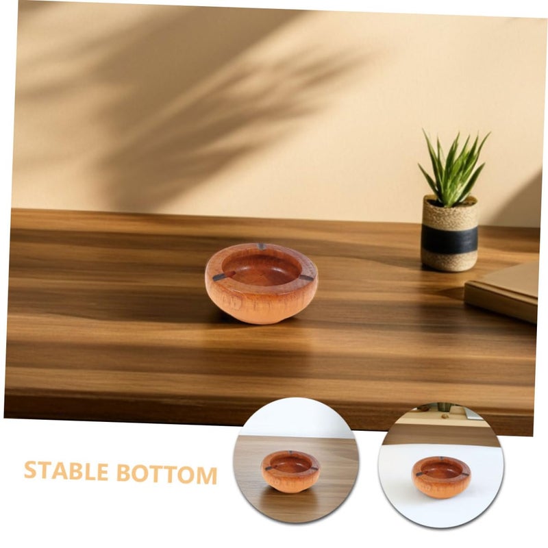 Wooden Ashtray Set of 2 Round Vintage Indoor Ash Holder 10x3 5cm for Home Office - Image 4