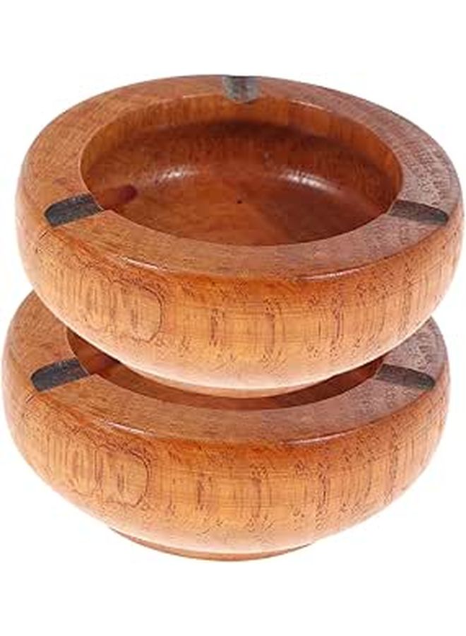 Wooden Ashtray Set of 2 Round Vintage Indoor Ash Holder 10x3 5cm for Home Office - Image 1