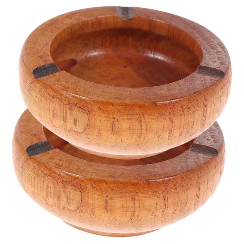 Wooden Ashtray Set of 2 Round Vintage Indoor Ash Holder 10x3 5cm for Home Office - Image 2