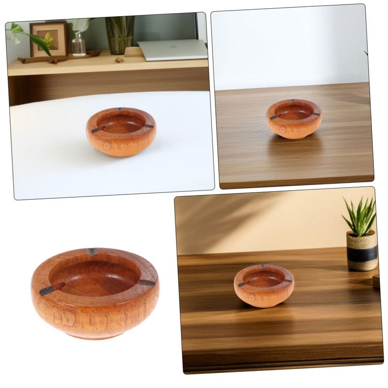 Wooden Ashtray Set of 2 Round Vintage Indoor Ash Holder 10x3 5cm for Home Office - Image 5