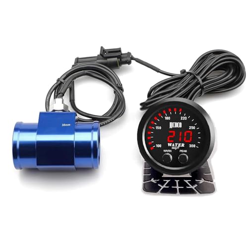 ZHSYMX Universal 52mm Water Temperature Gauge 100-300F(38-150C) Electronic Red Digital LED DC12V for Car Automotive with Joint Pipe Radiator Sensor Adaptor Blue 38MM - Image 1