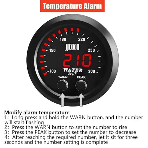 ZHSYMX Universal 52mm Water Temperature Gauge 100-300F(38-150C) Electronic Red Digital LED DC12V for Car Automotive with Joint Pipe Radiator Sensor Adaptor Blue 38MM - Image 5