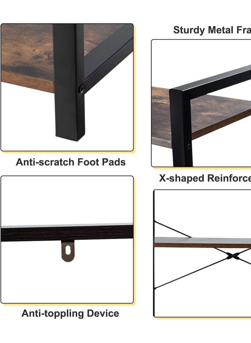 إيه جي دي خزانة تخزين متعددة الأغراض من 4 طبقات مفتوحة،  بإطار معدني، وحدة رفوف قائمة للتخزين والعرض، لغرفة المعيشة وغرفة النوم والمكتب، بني - Image 5
