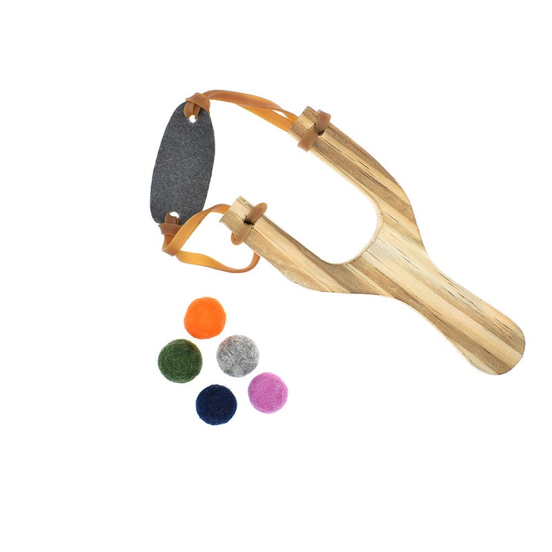 Kids Wooden Slingshot Wool Ball Set Style 2: With 5 wool ball Style 2: With 5 wool ball