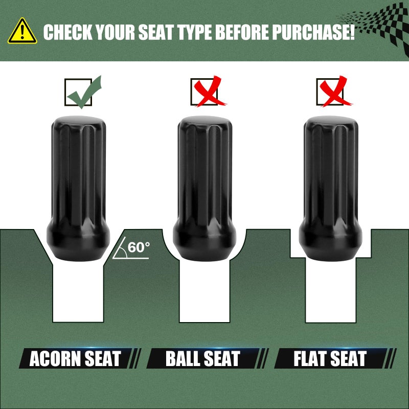 Glorider M14x1.5 Black Truck Lug Nuts, 24pcs for 6 Lug Wheels, 2" Tall Acorn Seat with Socket Key, Replacement for Chevy Silverado Tahoe GMC Sierra Ford F150 - Image 5