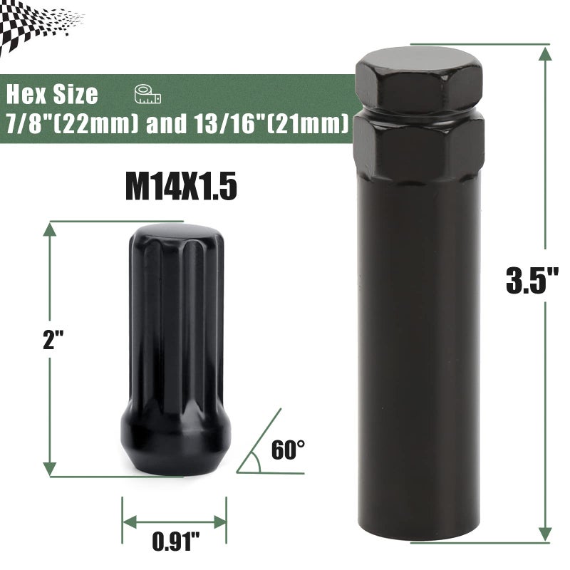Glorider M14x1.5 Black Truck Lug Nuts, 24pcs for 6 Lug Wheels, 2" Tall Acorn Seat with Socket Key, Replacement for Chevy Silverado Tahoe GMC Sierra Ford F150 - Image 2