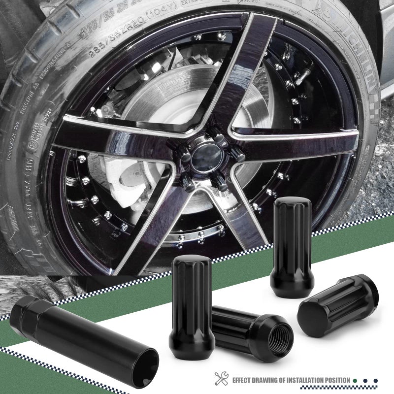 Glorider M14x1.5 Black Truck Lug Nuts, 24pcs for 6 Lug Wheels, 2" Tall Acorn Seat with Socket Key, Replacement for Chevy Silverado Tahoe GMC Sierra Ford F150 - Image 4