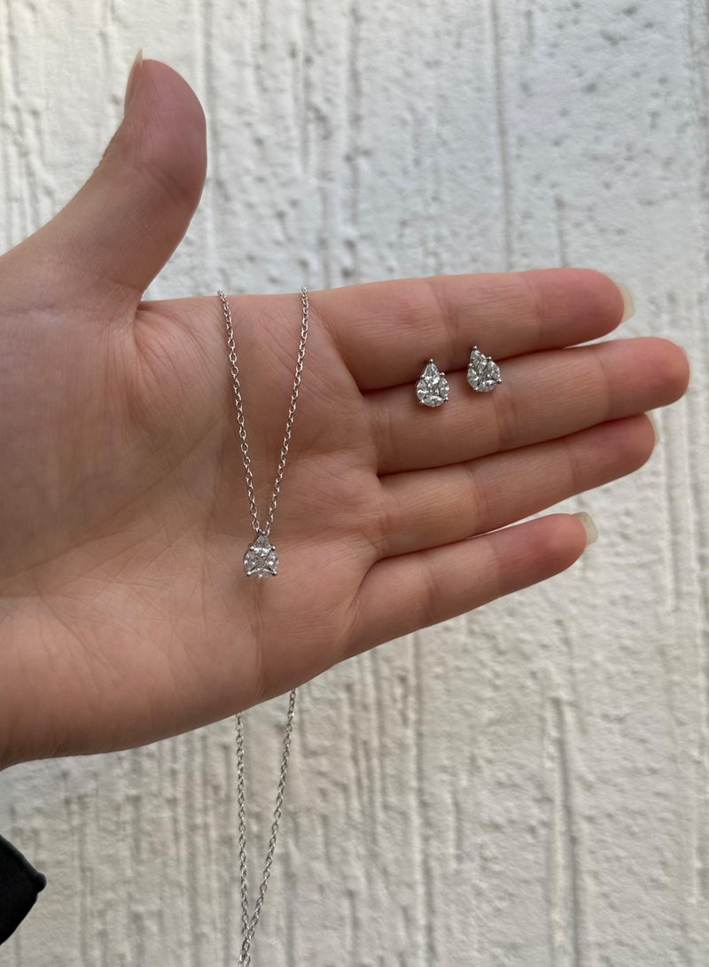 Al Kasr Jewelry Teardrop Necklace and Earring Set - Sparkling Zircon - Sterling Silver 925 Plated Rhodium White Gold 18K - Image 2