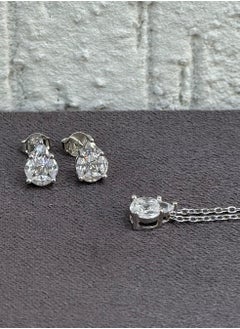 Al Kasr Jewelry Teardrop Necklace and Earring Set - Sparkling Zircon - Sterling Silver 925 Plated Rhodium White Gold 18K  - Image 3