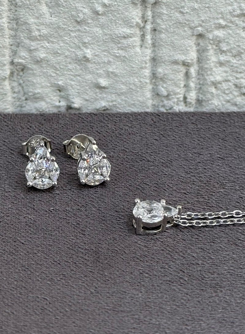 Al Kasr Jewelry Teardrop Necklace and Earring Set - Sparkling Zircon - Sterling Silver 925 Plated Rhodium White Gold 18K - Image 3