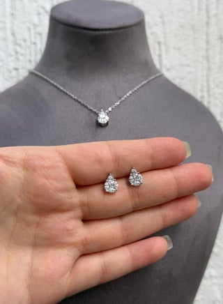 Teardrop Necklace and Earring Set - Sparkling Zircon - Sterling Silver 925 Plated Rhodium White Gold 18K