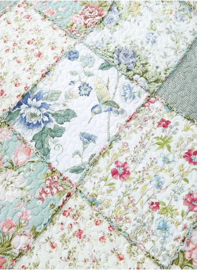 Brandream Brandream Queen Size Green Floral Patchwork Quilts Cotton Country Comforter Quilted Bedspread Coverlet Set Lightweight  - Image 3