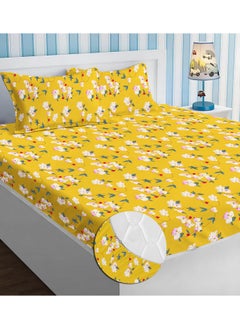 BSB HOME BSB HOME Premium Microfiber All Round Elastic Fitted Bedsheets for Double Bed with 2 King Size Pillow Covers 160 TC Supersoft |Wrinkel Free Bed Cover Size - 72x78+8 inches | Yellow & Green  - Image 1