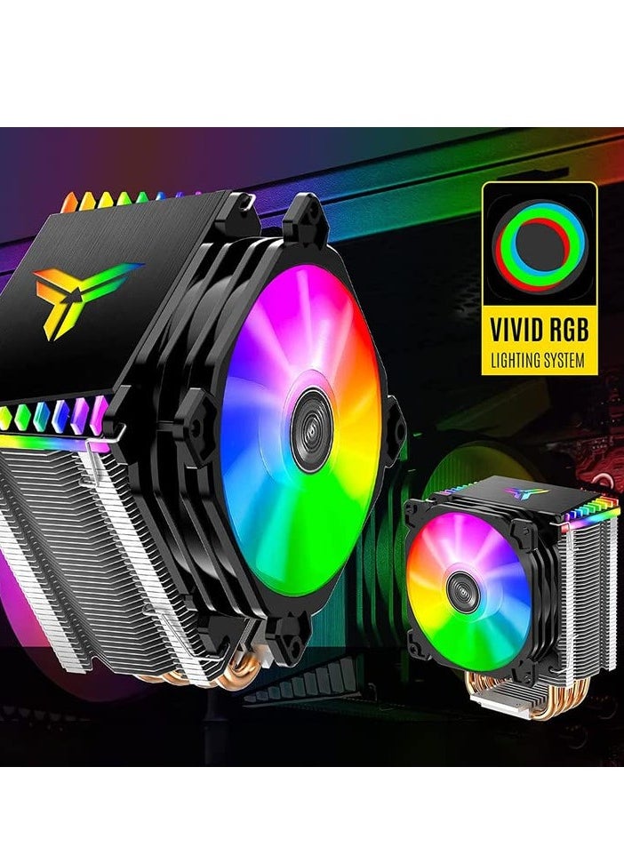 SYOSI مبرد هواء لوحدة المعالجة المركزية، CR1400 RGB 4 أنابيب حرارية، مروحة وحدة المعالجة المركزية RGB مقاس 126 مم، مراوح PWM قابلة للإزالة مقاس 92 مم، مزامنة ضوء ARGB مع اللوحة الأم، وحدة المعالجة المركزية RGB 5 فولت 4 دبابيس لـ AMD Ryzen/Intel LGA 1700 115X، أسود  - Image 5