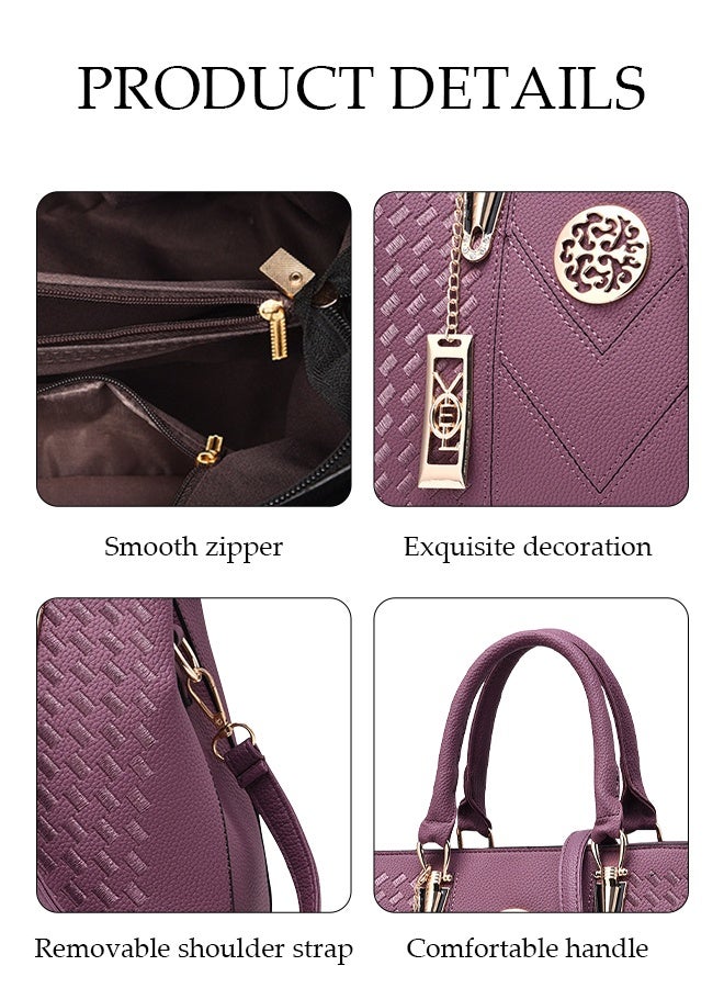 DUNISO Fashionable Embroidered Women's Handbag，Shoulder Bag，High-capacity，Messenger Bag，Suitable for Business Commuting，Purple - Image 3