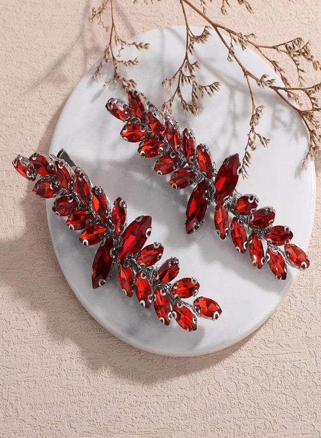Rumtock Simple Design Red Crystal Hair Clip Set for Wedding Women Silver Hair Piece Bridal Bridesmaid Handmade Jewelry (Red) - Image 1