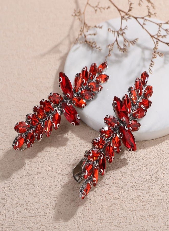 Rumtock Simple Design Red Crystal Hair Clip Set for Wedding Women Silver Hair Piece Bridal Bridesmaid Handmade Jewelry (Red) - Image 3