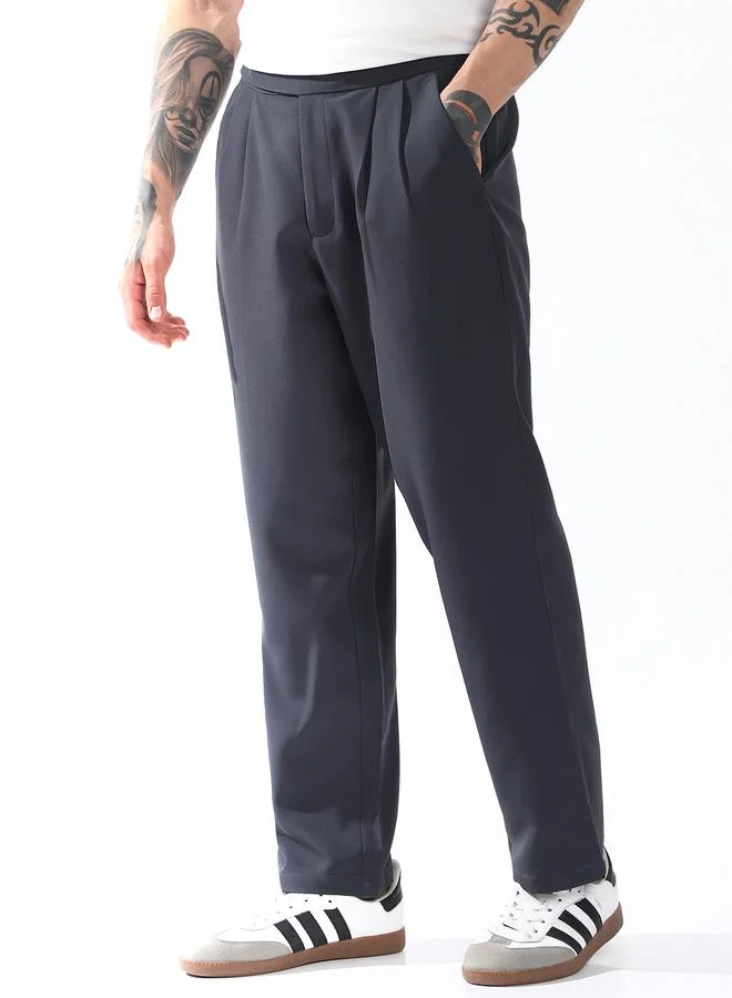 Hubberholme Men Relaxed Fit Wrinkle Free Wash Pleated Korean Pants