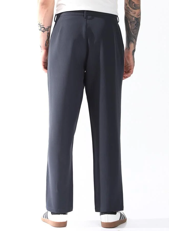 Hubberholme Men Relaxed Fit Wrinkle Free Wash Pleated Korean Pants