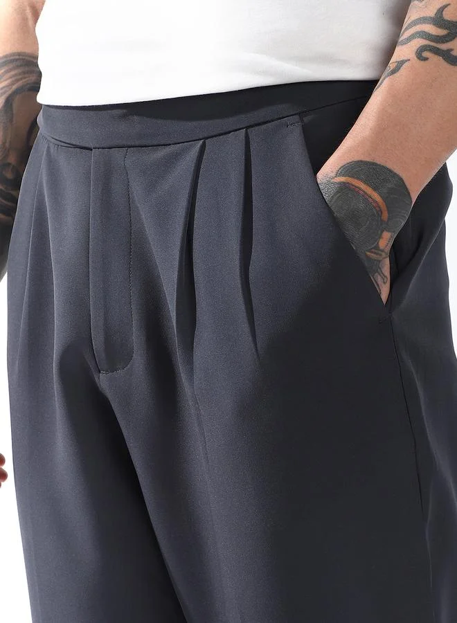 Hubberholme Men Relaxed Fit Wrinkle Free Wash Pleated Korean Pants