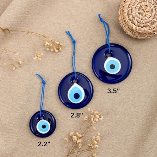 Erbulus Turkish Blue Evil Eye Wall Hanging Ornament - Turkish Nazar Beads - Ojo Turco - Triple Evil Eye Home Protection Charm Set of 3 - Wall Decor Amulet in a Box (Blue) - Image 2