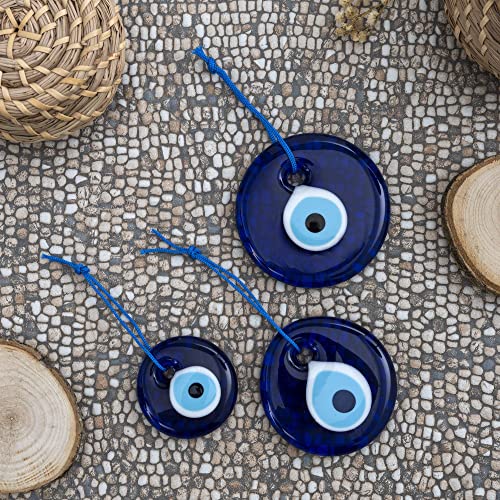 Erbulus Turkish Blue Evil Eye Wall Hanging Ornament - Turkish Nazar Beads - Ojo Turco - Triple Evil Eye Home Protection Charm Set of 3 - Wall Decor Amulet in a Box (Blue) - Image 3