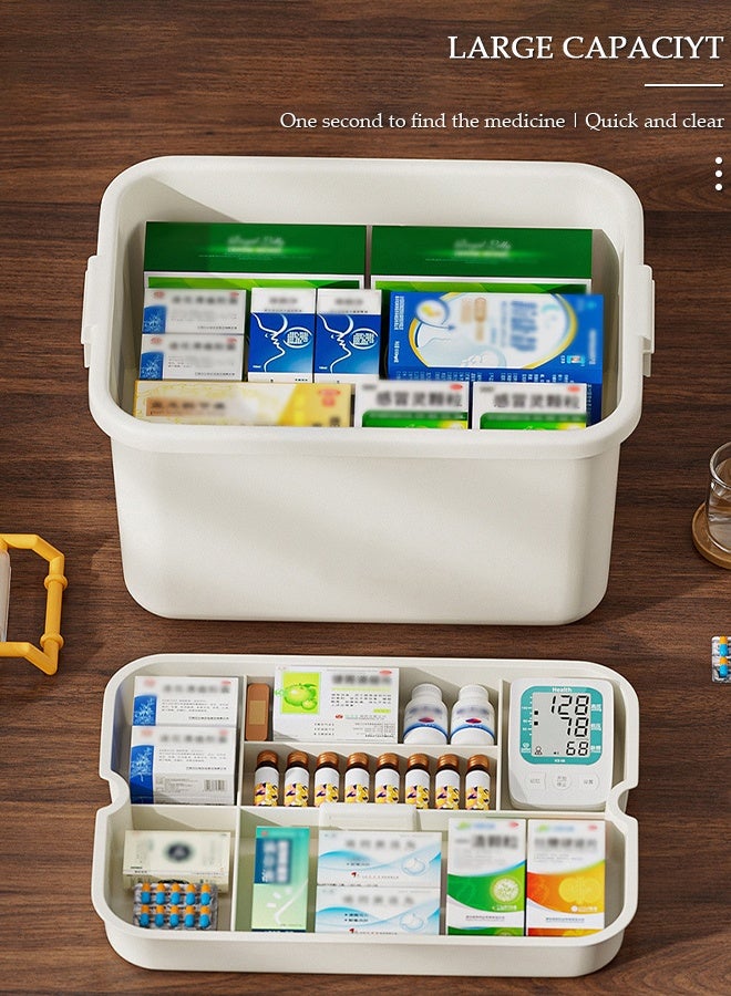 DUNISO Medicine Box Plastic Medicine Storage Box Family Emergency Kit Medical Kit 2 Layers Home First Aid Box Child Proof Medicine Box Organizer Pill Case with Compartments and Handle - Image 5