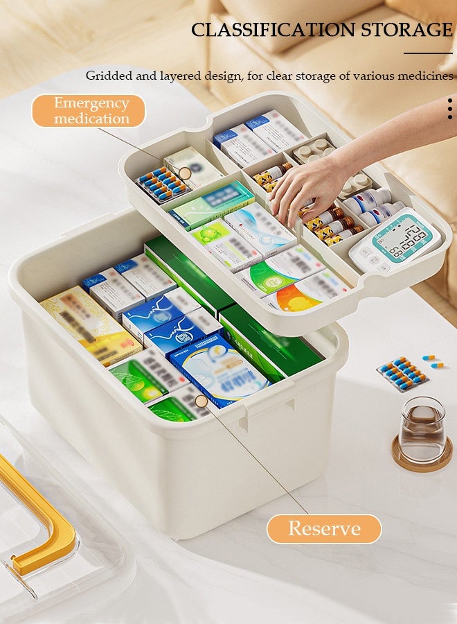 DUNISO Medicine Box Plastic Medicine Storage Box Family Emergency Kit Medical Kit 2 Layers Home First Aid Box Child Proof Medicine Box Organizer Pill Case with Compartments and Handle - Image 4